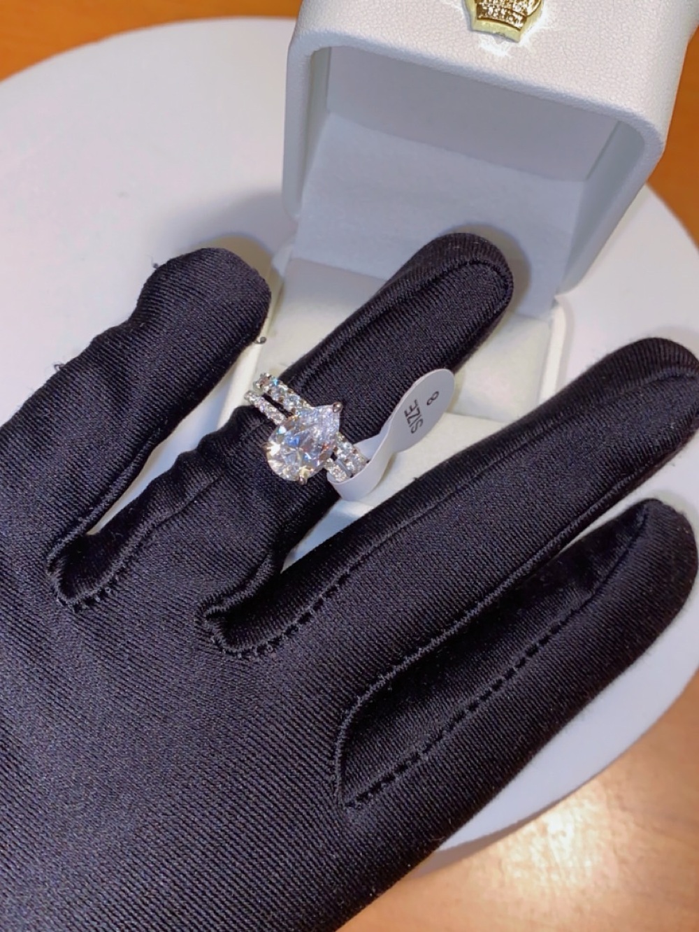 2-Piece 3ct Pear Cut CZ Hidden Halo & Eternity Band Ring Set